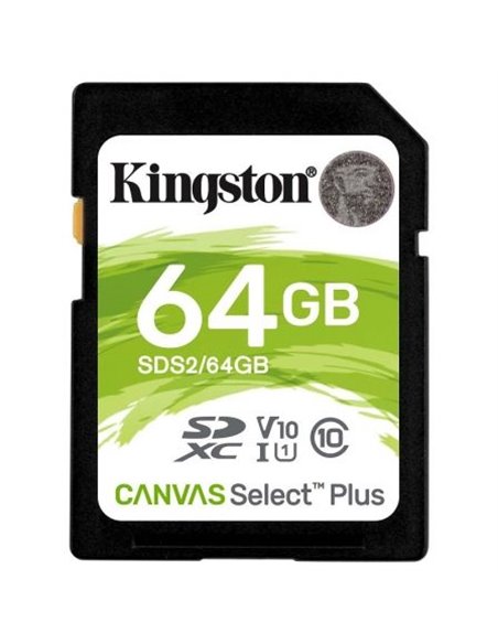 Tarjeta de memoria kingston canvas select plus 64gb sd xc/ clase 10/ 100mbs