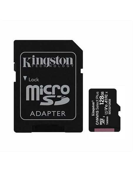 Tarjeta de memoria kingston canvas select plus 128gb microsd xc con adaptador/ clase 10/ 100mbs
