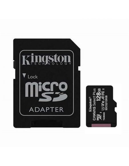 Tarjeta de memoria kingston canvas select plus 128gb microsd xc con adaptador/ clase 10/ 100mbs