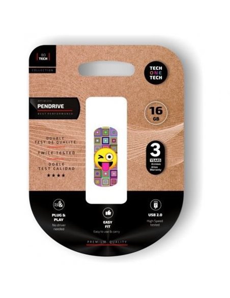Pendrive 16gb tech one tech emoji guiño usb 2.0