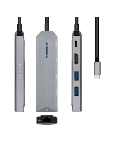 Docking usb tipo-c aisens asuc-5p003-gr/ 1xhdmi/ 2xusb/ 1xrj45/ 1xusb tipo-c pd/ gris