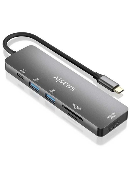 Docking usb tipo-c aisens asuc-6p016-gr/ 1xhdmi/ 2xusb/ 1xlector tarjetas/ 1xusb tipo-c pd/ gris