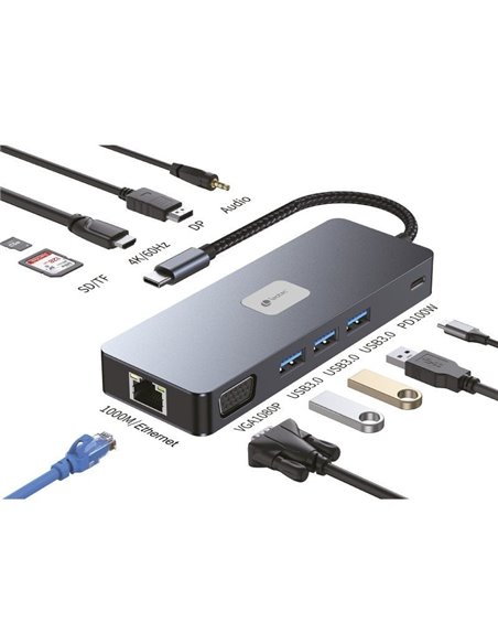 Docking usb tipo-c leotec leds03/ 3xusb/ 1xusb tipo-c pd/ 1xhdmi 4k/ 1 xdisplayport/ 1xvga/ 1xaudio/ 1xrj45/ 1xlector tarjetas