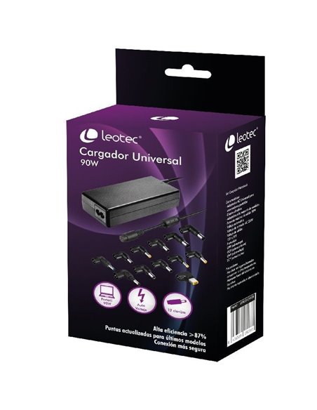 Cargador de portátil leotec home/ 90w/ automático/ 12 conectores/ voltaje 15-20v