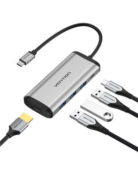 Docking usb tipo-c vention cnbhb/ 1xhdmi/ 3xusb/ 1xusb tipo-c pd/ gris
