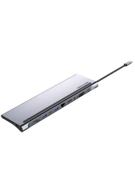 Docking usb tipo-c vention ththc/ 1xhdmi/ 1xvga/ 3xusb/ 1xusb tipo-c/ 1xusb tipo-c pd/ 1xrj45/ 1xlector tarjetas sd y microsd/