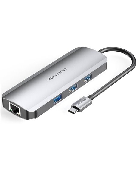 Docking usb tipo-c vention tokhb/ 1xhdmi/ 3xusb/ 1xusb tipo-c pd/ 1xrj45/ 1xlector tarjetas sd y microsd/ gris
