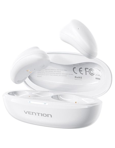Auriculares bluetooth vention tiny t11 nbjw0 con estuche de carga/ autonomía 8h/ blancos