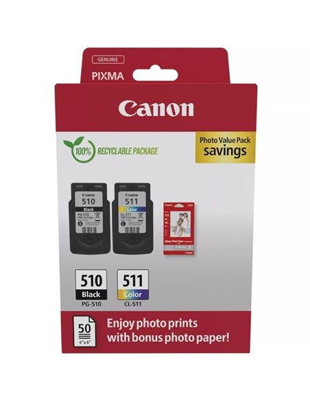 Cartucho de tinta original canon pg-510 + cl-511 multipack/ negro/ tricolor + papel fotográfico
