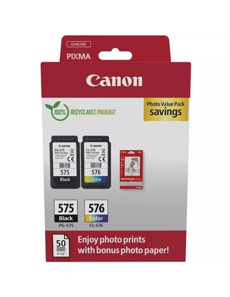 Cartucho de tinta original canon pg-575 + cl-576 multipack/ negro/ tricolor + papel fotográfico