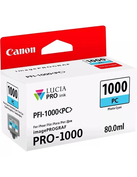Cartucho de tinta original canon pfi-1000pc/ cian foto
