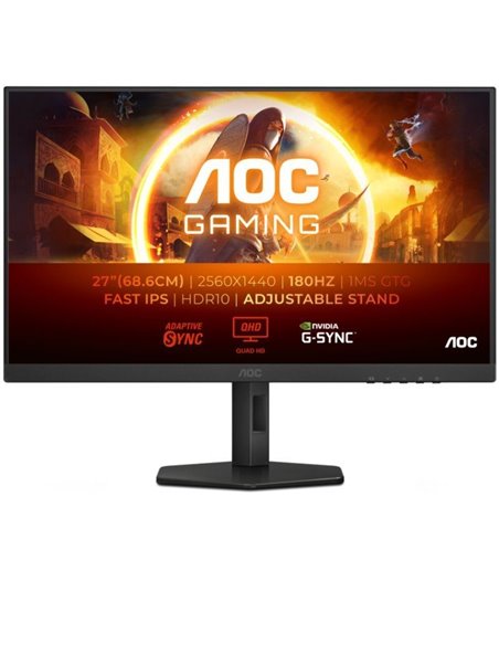 Monitor gaming aoc q27g4xf 27'/ qhd/ 0.5ms/ 180hz/ ips/ regulable en altura/ negro