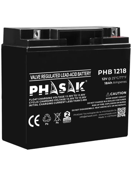 Batería phasak phb 1218 compatible con sai/ups phasak según especificaciones