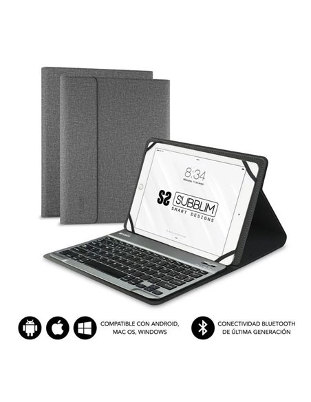 Funda con teclado subblim keytab pro bluetooth para tablets de 10.1'-10.8'/ gris