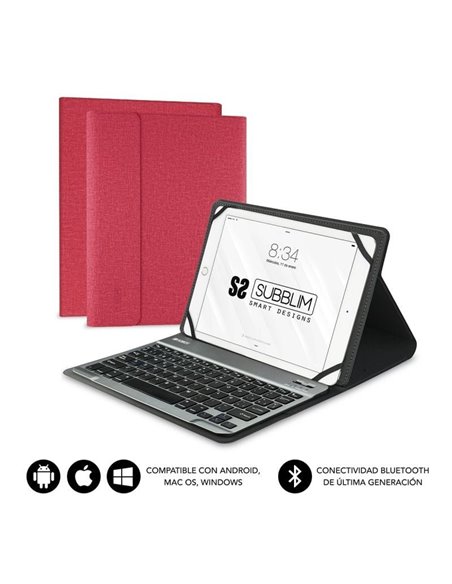 Funda con teclado subblim keytab pro bluetooth para tablets de 10.1'-10.8'/ roja