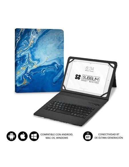 Funda con teclado subblim keytab pro bluetooth para tablets de 9'-11'/ marmol azul