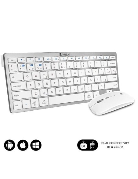 Teclado y ratón inalámbrico subblim oco010 combo multidispositivo compacto/ plata
