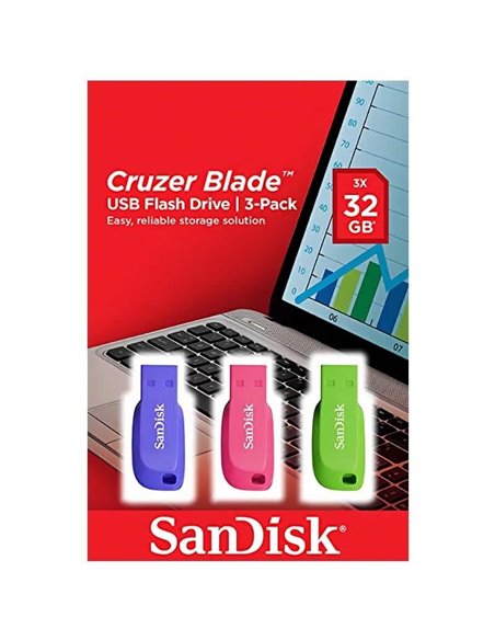 Pendrive 32gb sandisk cruzer blade pack 3 usb 2.0