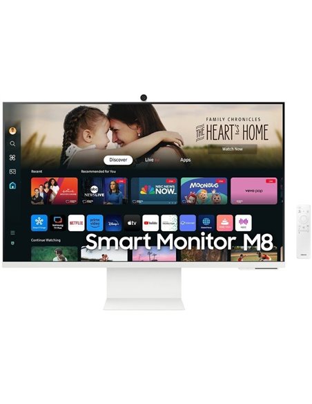 Smart monitor samsung m8 s32dm801uu 32'/ 4k/ multimedia/ regulable en altura/ smart tv/ webcam/ blanco