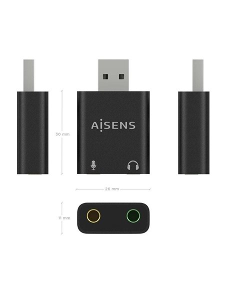 Tarjeta de Sonido Aisens A106-0768/ USB Macho - 2x Jack 3.5 Hembra