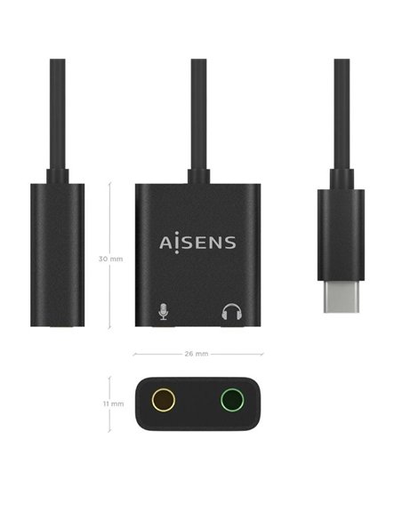 Tarjeta de Sonido Aisens A109-0767/ USB-C Macho - 2xJack 3.5 Hembra