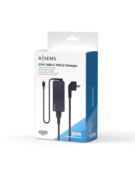 Cargador de Portátil Aisens ASCH-1PD65D-BK/ 1xUSB Tipo-C/ 65W