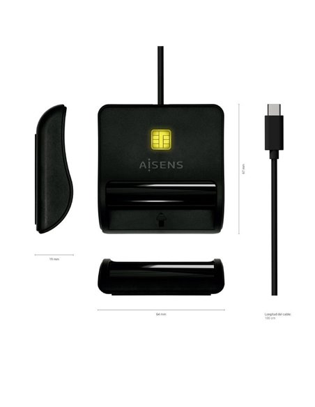 Lector de DNI USB Tipo-C Aisens ASCR-SN03C-BK/ Negro