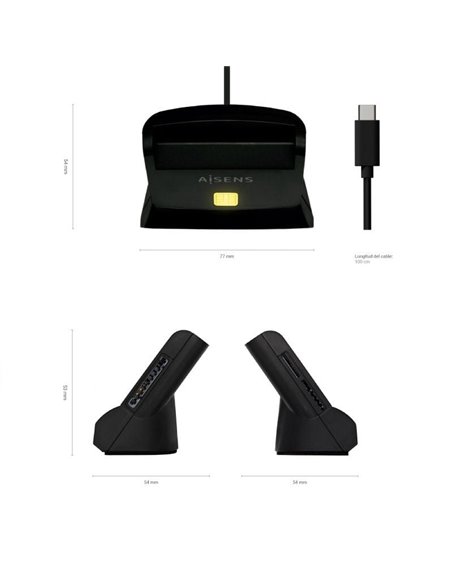 Lector de DNI y Tarjetas Aisens ASCR-SN04CSD-BK/ USB Tipo-C/ Negro