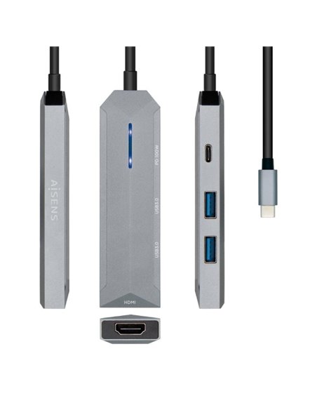 Docking USB Tipo-C Aisens ASUC-4P002-GR/ 1xHDMI/ 2xUSB/ 1xUSB Tipo-C PD/ Gris