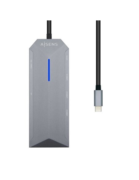 Docking USB Tipo-C Aisens ASUC-8P004-GR/ 1xHDMI/ 3xUSB/ 1xRJ45/ 1xLector Tarjetas / 1xUSB Tipo-C PD/ Gris