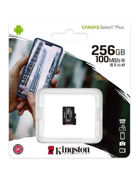 Tarjeta de Memoria Kingston CANVAS Select Plus 256GB microSD XC/ Clase 10/ 100MBs