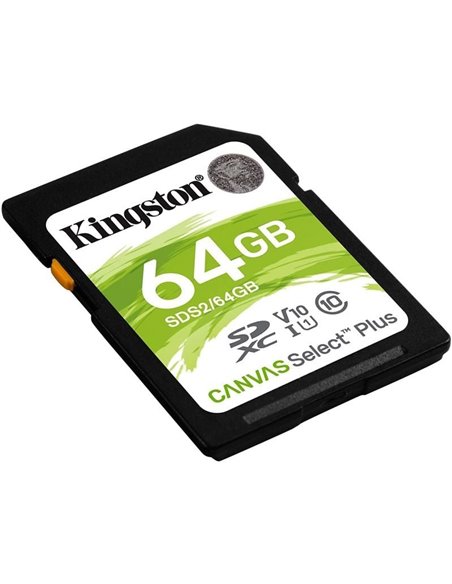 Tarjeta de Memoria Kingston CANVAS Select Plus 64GB SD XC/ Clase 10/ 100MBs