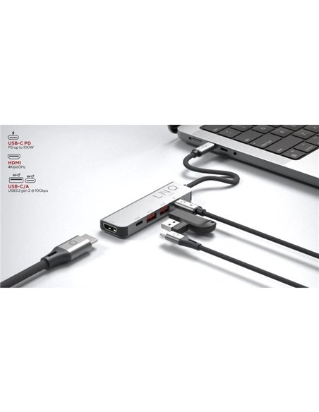 Docking USB Tipo-C Linq LQ48014/ 1xUSB Tipo-C/ 2xUSB/ 1xHDMI 4K/ 1xUSB Tipo-C PD/ Gris