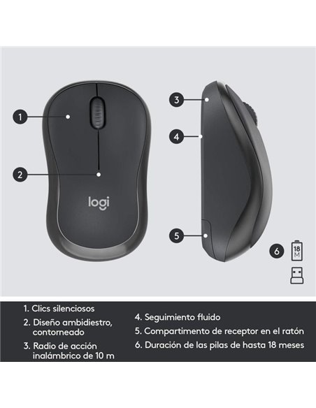 Teclado y Ratón Inalámbricos Logitech Silent Touch MK295/ Grafito