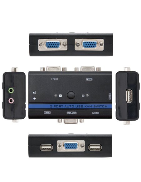 KVM Switch Nanocable 10.12.0001/ PC - CPU: 2 VGA + 2 USB + 4 JACK 3.5 / CONSOLA: 2 USB + VGA + 2 JACK 2.5/ 1.4m