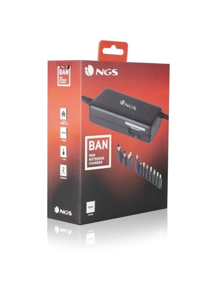 Cargador de Portátil NGS BAN/ 90W/ Manual/ 11 Conectores/ Voltaje 12-20V