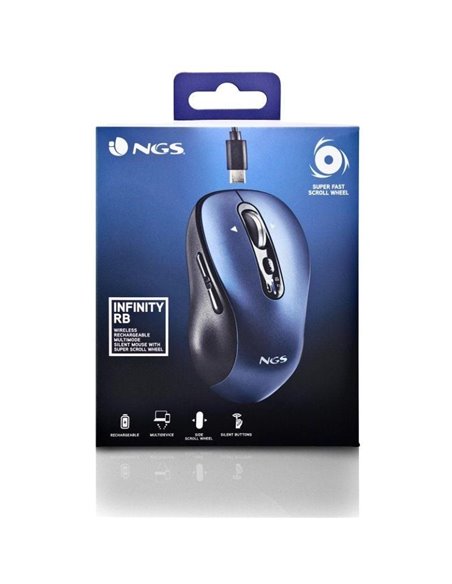 Ratón Inalámbrico por Bluetooth NGS Infinity-RB/ Batería recargable/ Hasta 3200 DPI/ Azul