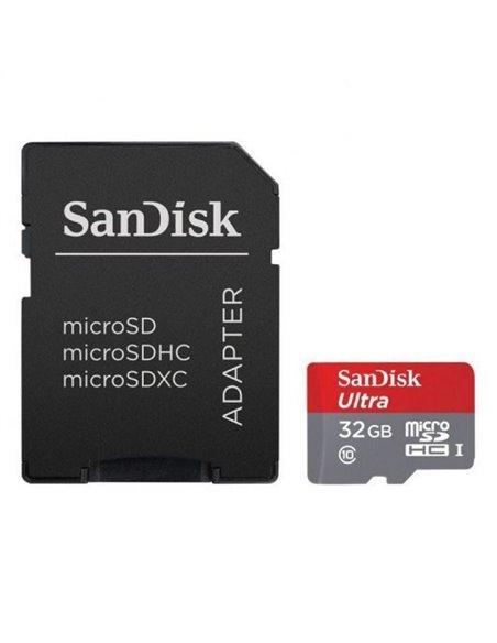 Tarjeta de Memoria SanDisk Ultra 32GB microSD HC UHS-I con Adaptador/ Clase 10/ 120MBs