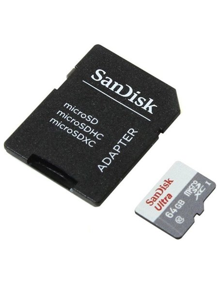 Tarjeta de Memoria SanDisk Ultra 64GB microSD XC con Adaptador/ Clase 10/ 100MB/s