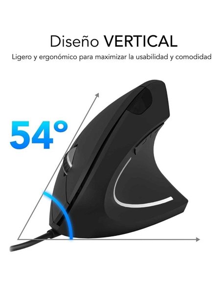 Ratón Ergonómico Subblim Glide Vertical Ergo Wired/ Hasta 1600 DPI/ Negro