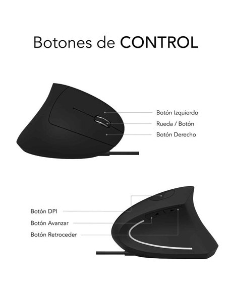 Ratón Ergonómico Subblim Glide Vertical Ergo Wired/ Hasta 1600 DPI/ Negro