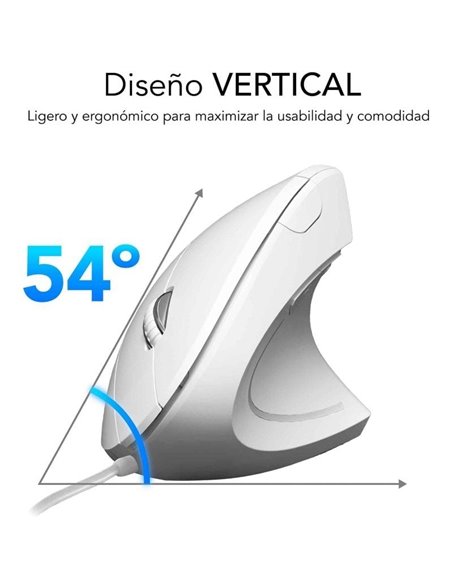 Ratón Ergonómico Subblim Glide Vertical Ergo Wired/ Hasta 1600 DPI/ Blanco