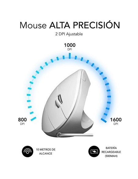 Ratón Ergonómico Subblim Glide Vertical Ergo Wired/ Hasta 1600 DPI/ Blanco