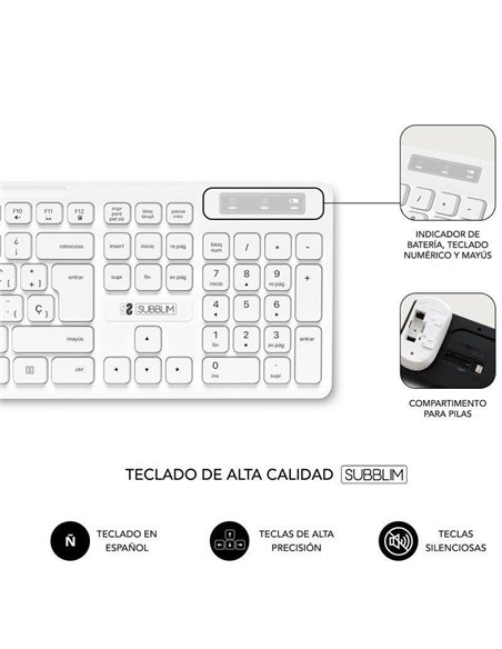 Teclado y Ratón Subblim Combo Business Slim Silencioso Inalámbrico/ Blanco