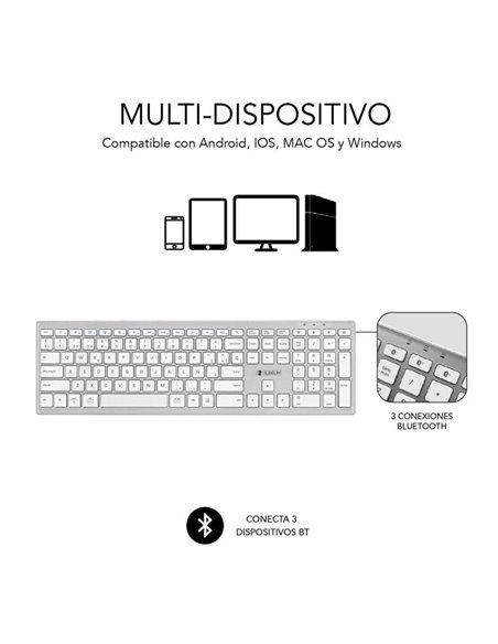 Teclado Inalámbrico por Bluetooth Subblim 2PUE200 Pure Extended/ Plata