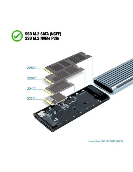 Caja Externa para Disco SSD M.2 NVMe TooQ TQE-2221G/ USB 3.1 Gen2/ Sin tornillos