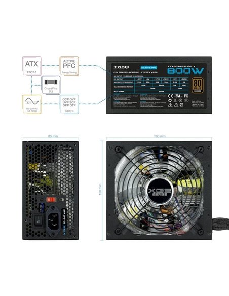 Fuente de Alimentación TooQ TQXGEII-800SAP/ 800W/ Ventilador 14cm/ 80 Plus Bronze