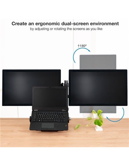 Soporte para 2 Monitores y 1 Portátil TooQ DB1202TN-B/ hasta 9kg