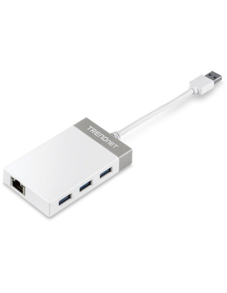 Hub USB 3.0 Trendnet TU3-ETGH3/ 3xUSB/ 1xRJ45/ Blanco y Gris