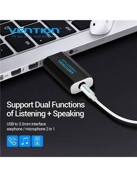Tarjeta de Sonido Vention VAB-S15-B/ USB Macho - Jack 3.5 Hembra